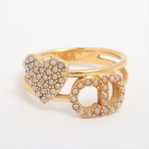 Christian Dior Clair D Lune CD Heart Ring L GP And Faux Pearl